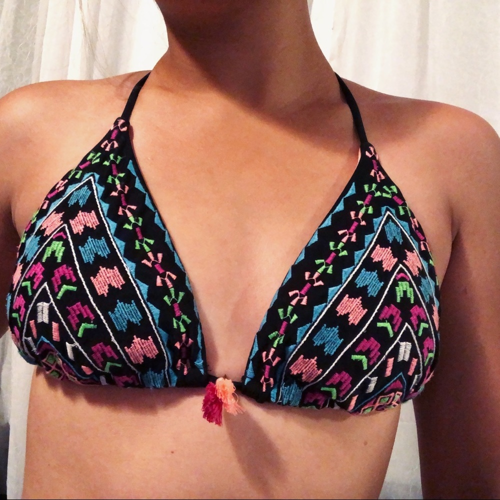 Black and Neo Aztec Patterned String Bikini